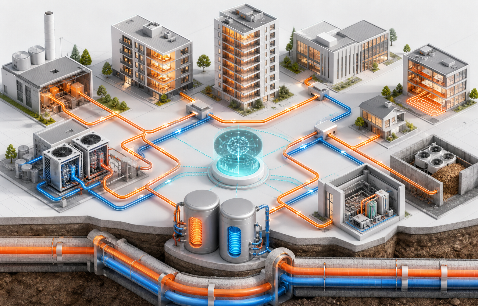 AI-assisted district heating and thermal energy network